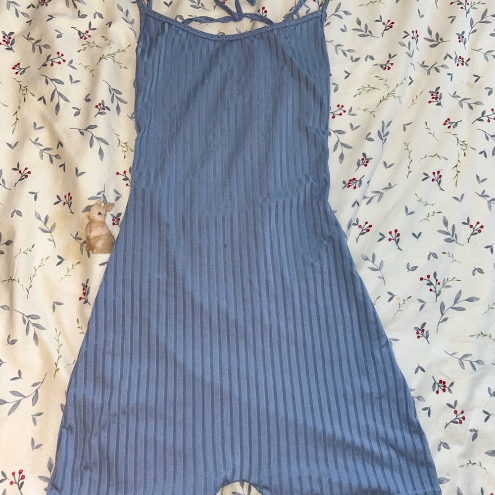 Blue Striped Sleeveless Romper